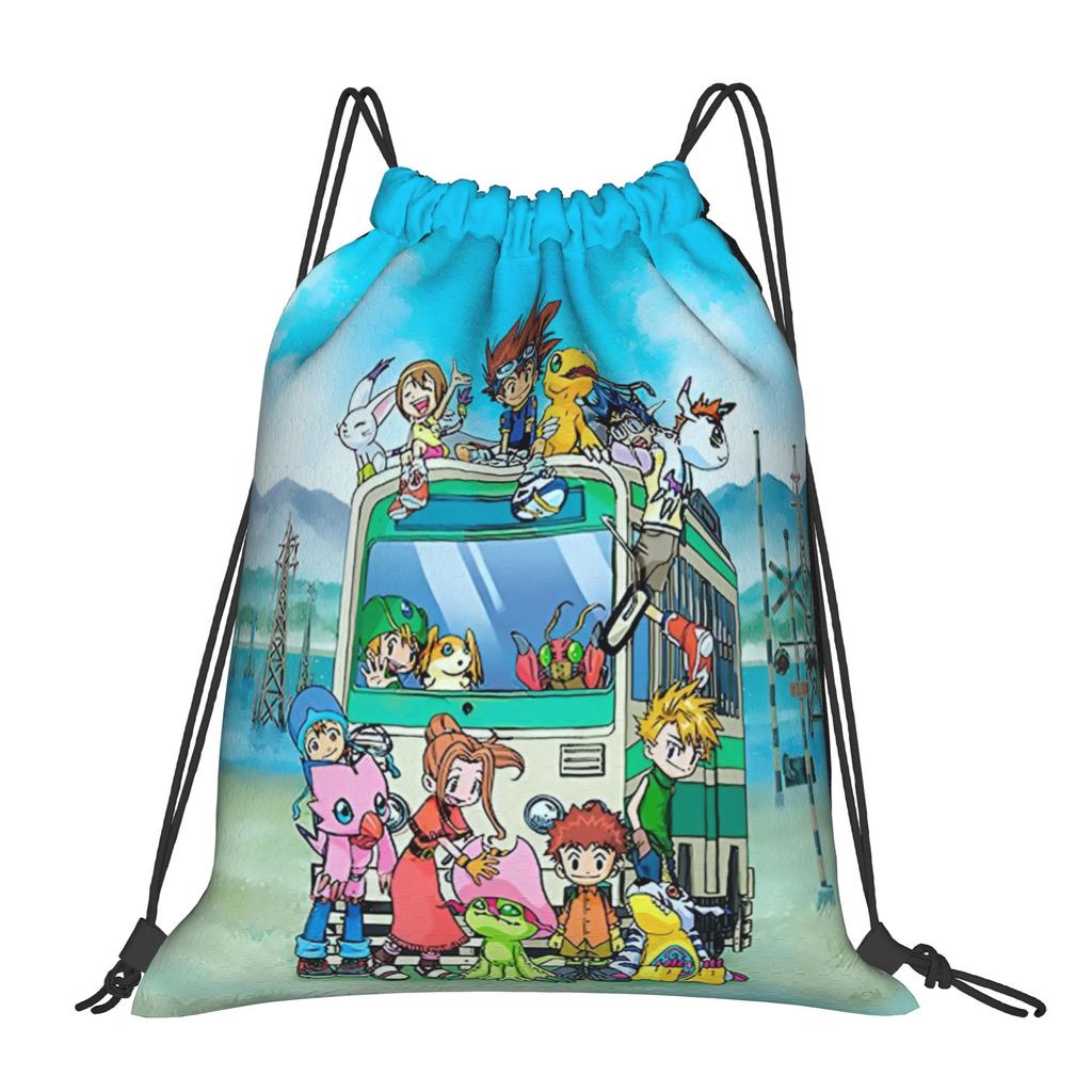 Custom D-Digimons Drawstring Bags for Shopping Yoga Backpacks Men Women Cartoon Sports Gym Sackpack