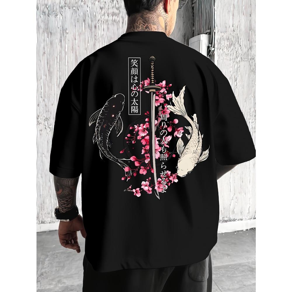 Japanese Cherry Blossom Print T-shirt Men's and Women's Summer Cotton Y2K Clothing Breathable Fashion Short Sleeve Top