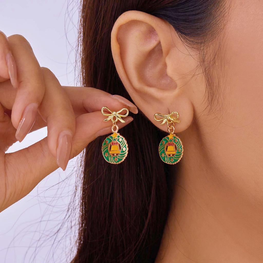 Fashion Crystal Beads Christmas Tree Zircon Santa Claus Earrings Dangle Stud For Women Xmas Party Jewelry Gift