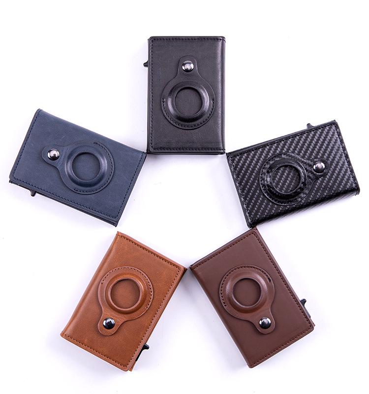 RFID Apple AirTag Tracker Protective Case with Crazy Horse Card Holder and Carbon Fiber Finish