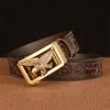 Male Belt Genuine Leather Belt for Men Carving Flower Pattern Animal Eagle Gold Automatic Buckle Belt Strap for Jeans