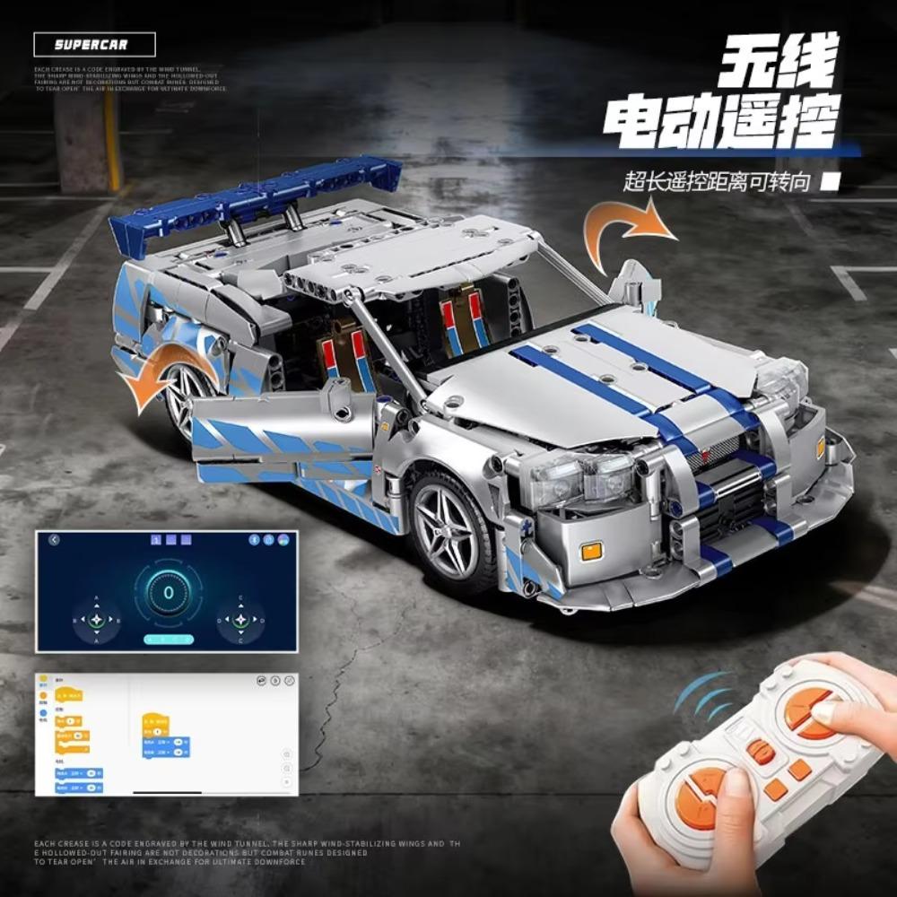 Technické MOC 42210 God of War GT -R34 Sportovní auto Stavebnice LED RC Sada Nejlepší Dárek pro Hosty na Halloweenskou, Vánoční, Narozeninovou Oslavu