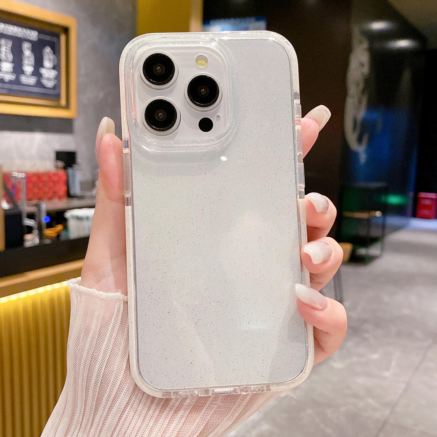 

For iPhone 14 Pro Clear Case Glitter Powder Anti-scratch PC+TPU Smart Phone Cover A