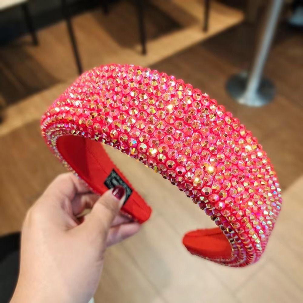 Wide Brim Full Rhinestone Headband Padded Design Hair Accessory Women Head Hoop  Shopping