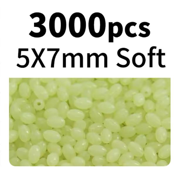 1000/3000PCS Wholesale Red Green Oval Soft Rubber Luminous Fishing Beads Glowing Sink Beads For Fishing Rigs Fishing Lure Tackle