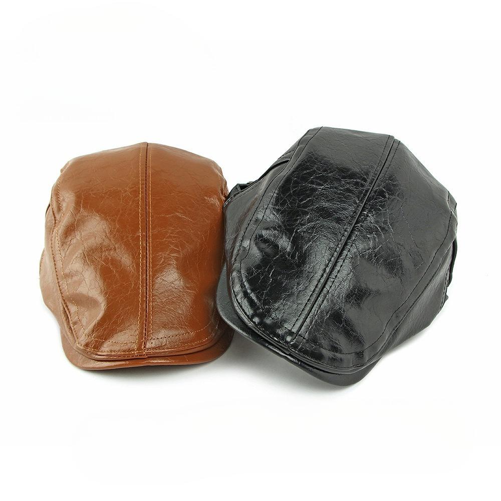 Men Women PU Leather Beret Hat British Retro Flat Cap Autumn Winter Warm Peaked Cap Fashion Newsboy Cabbie Hat Casual Adjustable Duckbill Cap