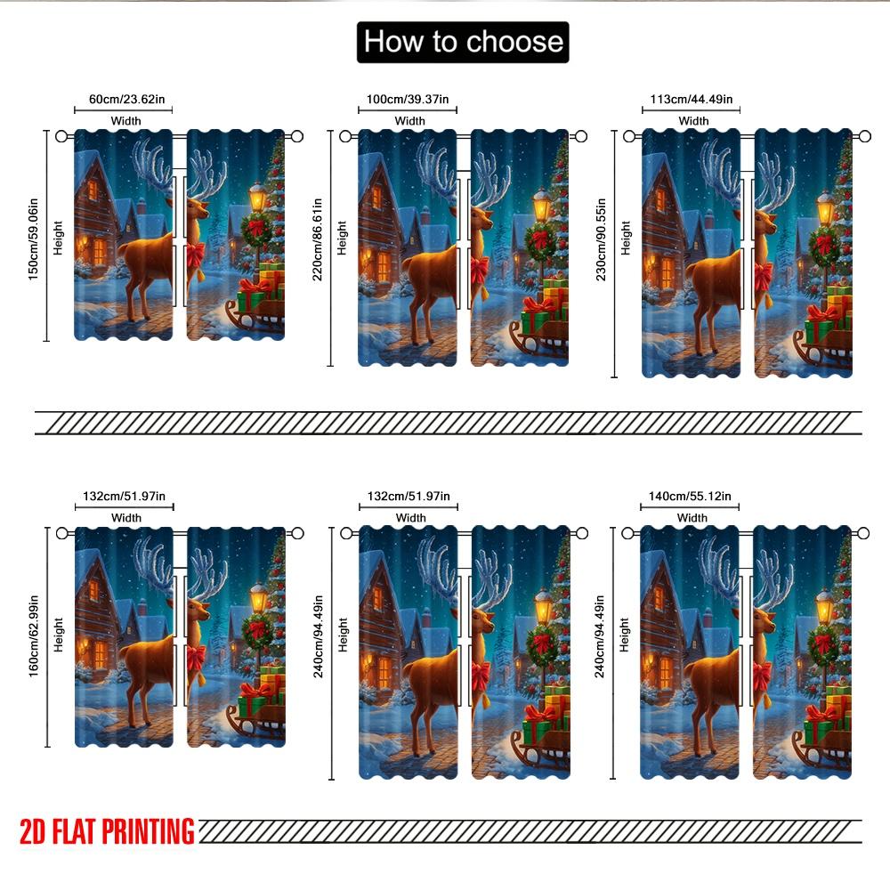 2pcs 2D flat printing Popular Christmas curtains Christmas Reindeer Gifts Sleigh Digital Printed Polyester Drapes Party &