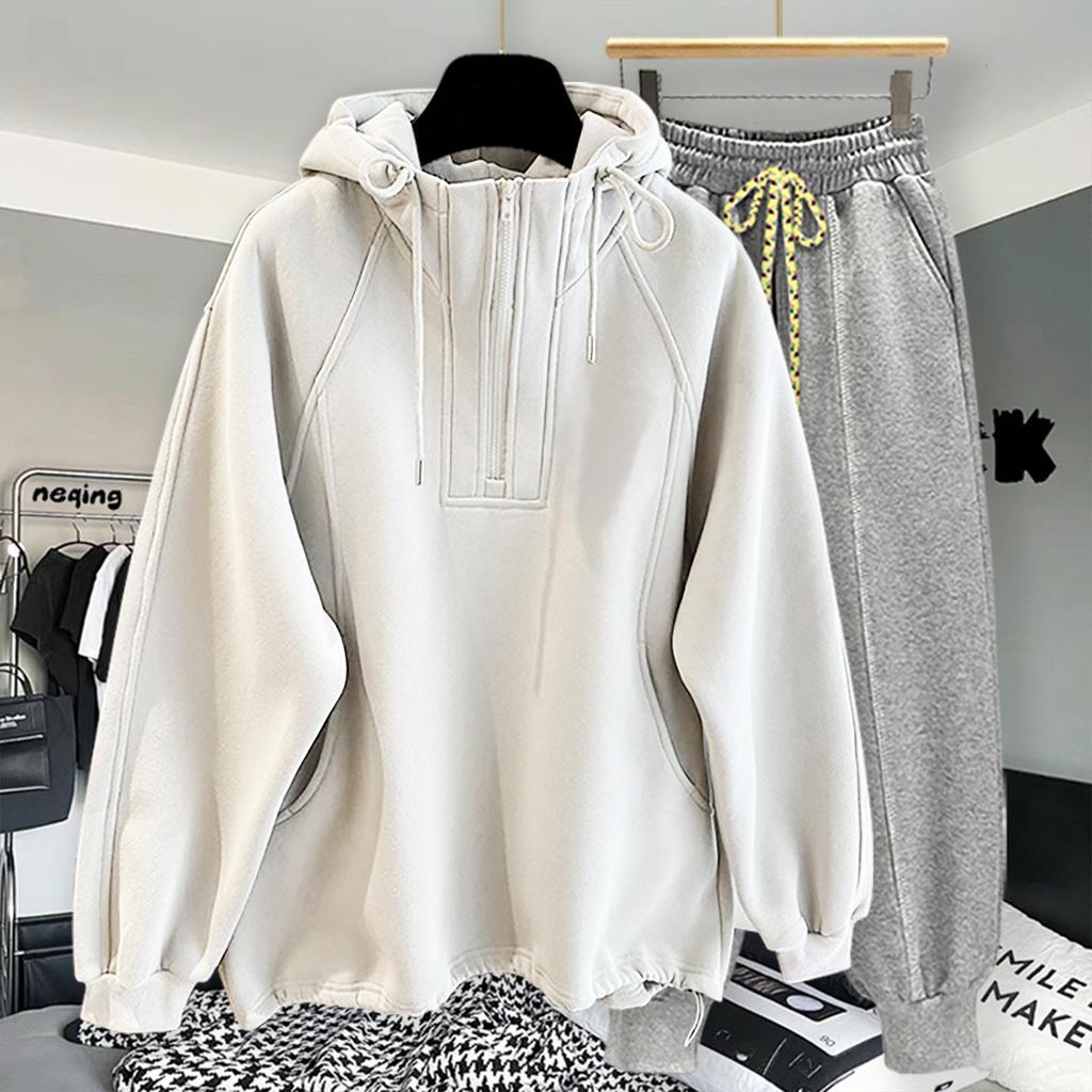 High-Quality Oversized Half-Zip Hoodie - Solid Color, Breathable Patchwork Design for Spring & Autumn