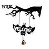Haunted House Decor Halloween Ghost Swing Bat WELCOME Wind Chime, Bell Door Decoration with Vintage Copper Rustic Metal Bells, Wooden Hanging Ornament