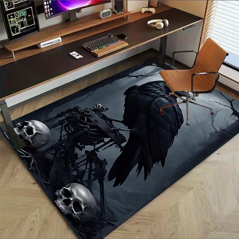 1pc Crow, Skulls Carpet Anti Slip Polyester Floor Mat for office,Bedroom
