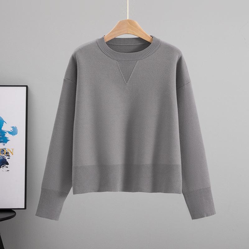 2026 Spring/Autumn Women's Loose Slimming Core-Spun Round Neck Solid Color Knit Sweater