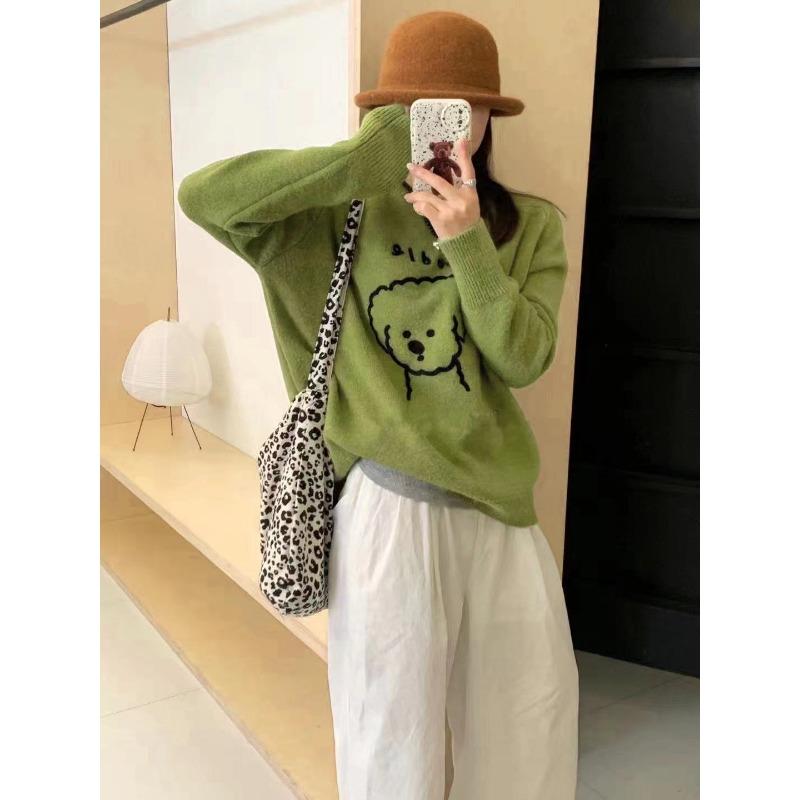 

YYFS Женская мода Повседневный Осень Зима Длинный рукав О-образный вырез свитера One size зелёный