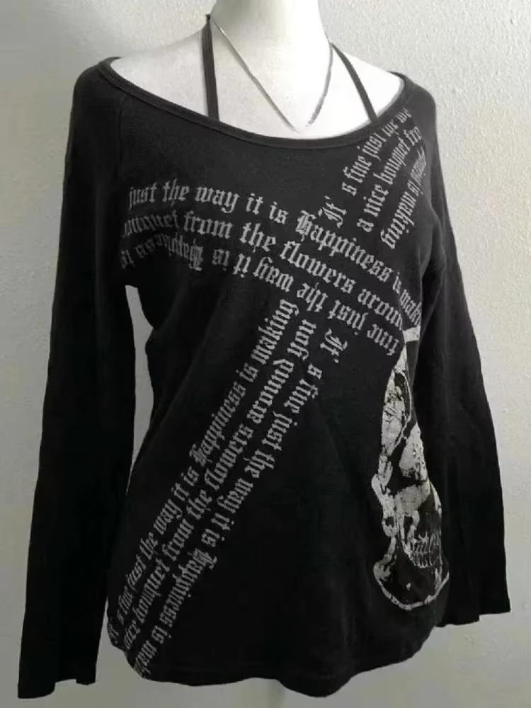 Summer Fake Two Pieces Halter Bandage Vintage T-shirts Y2k Aesthetic Slim Crop Tops Women Grunge Print Harajuku Casual Sexy Tee