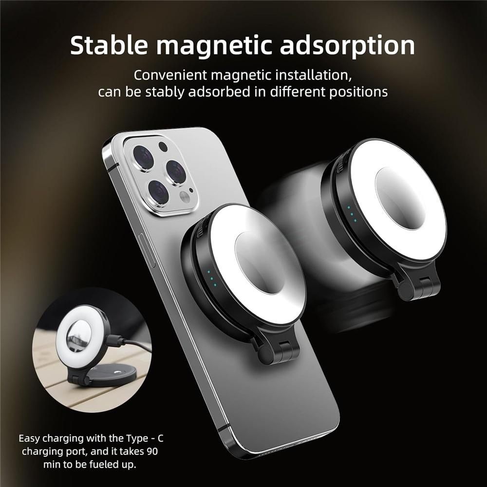 Magnetischer Selfie-Lichtring für iPhone, LED-Aufhelllicht, verstellbar, kompatibel mit Smartphones