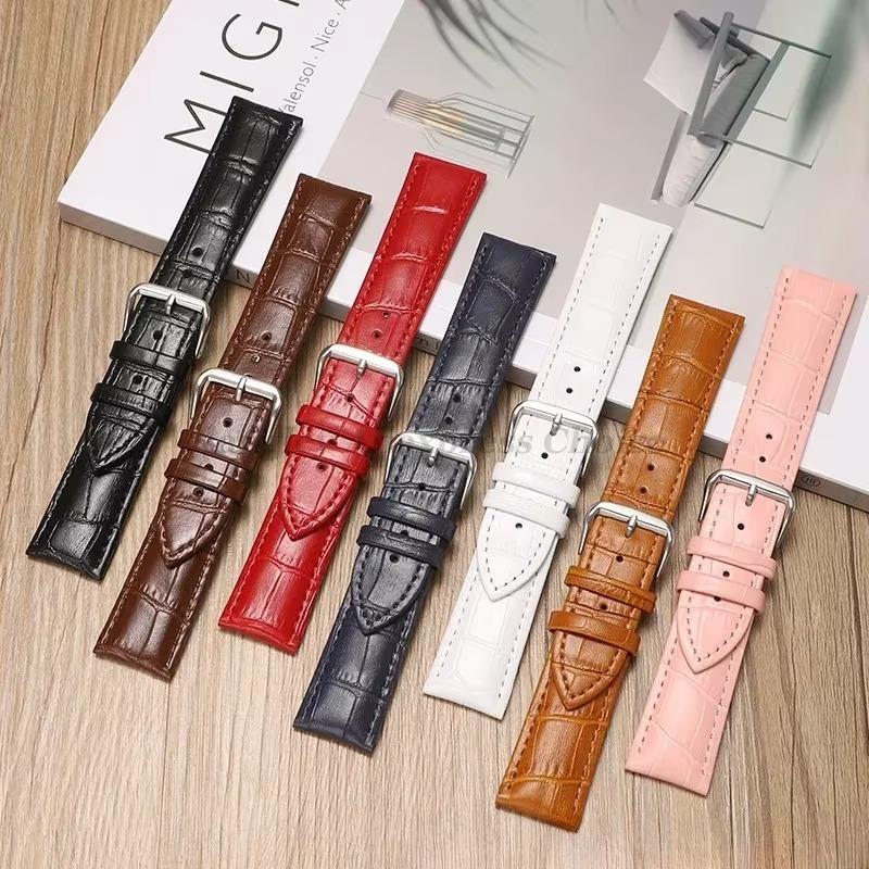 Leather Watchband 12/13/14/15/16/17/18/19/20/21/22/23/24mm Crocodile Pattern Strap Men Women Replacement Blue Universal Bracelet