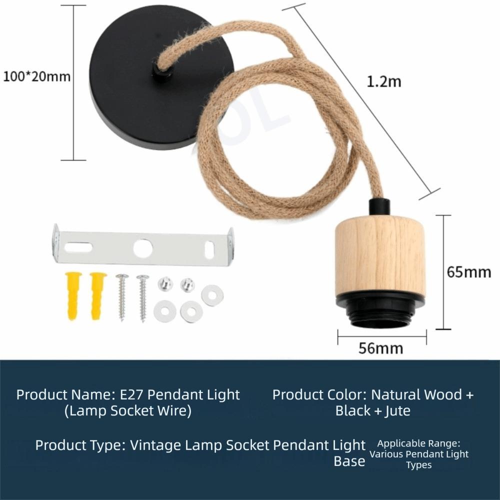 New Solid Wood E27 Lamp Holder Adjustable Wire Hanging Pendant Lamp DIY Accessories Screw Lampshade Base