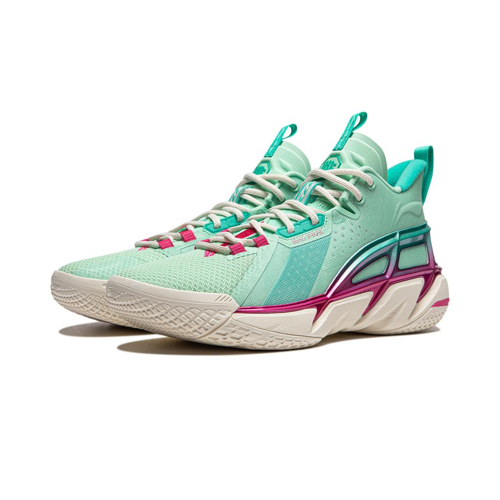 Li Ning Fan Wu 4 Weichu Youcai Basketbalové boty Pánské Tenisky Zelená Fialová ABFU015-4