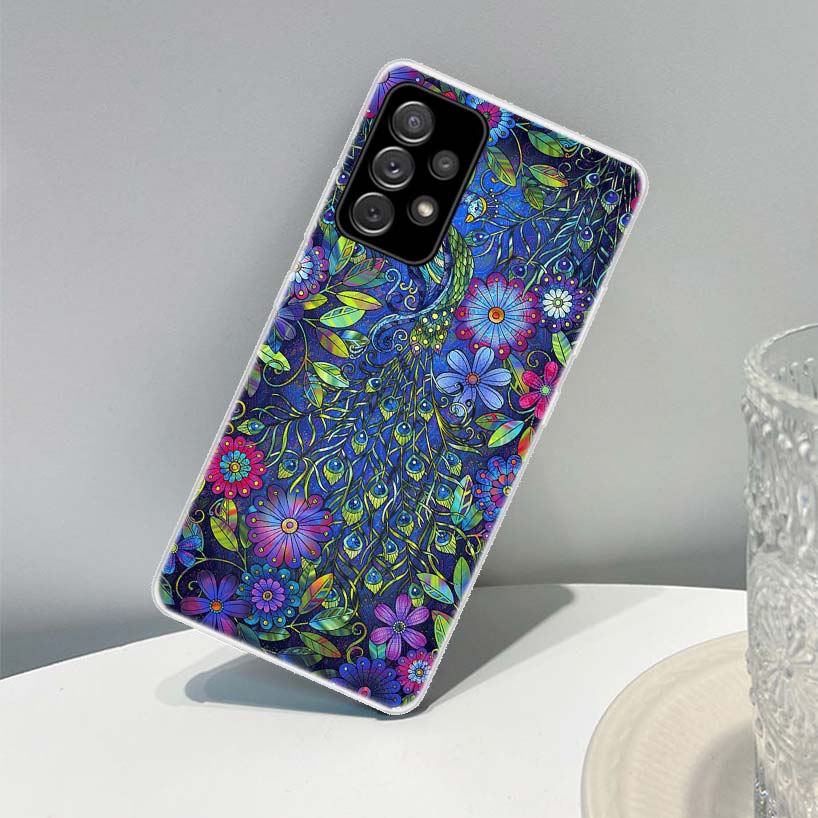 Bird Peacock Feather Phone Case For Samsung Galaxy A13 A14 A15 A16 A17 A53 A54 A55 A56 A57 A33 A34 A35 A36 A37 A23 A24 A25 A26 G