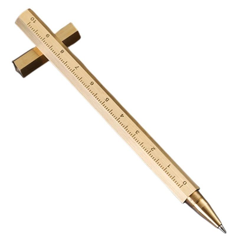 Hexagonal Brass Signature Pen Precious Bead Pen Six Edged Pure Copper Gold Vintage Metal Neutral Pen Business Gift Pen