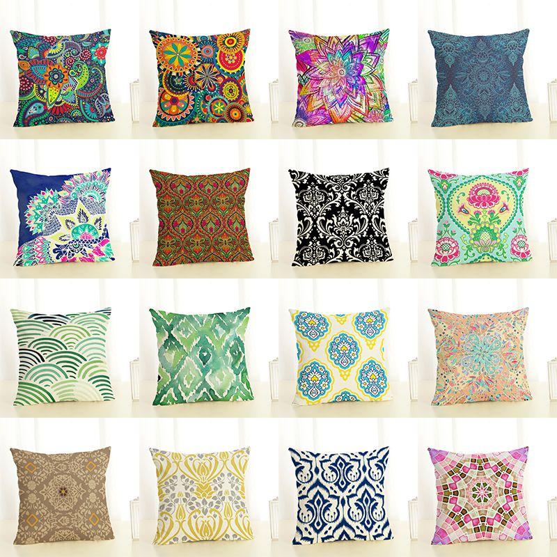 Premium Geometry Painting Pillow Case New Case 45*45 Cotton Linen Throw Pillows
