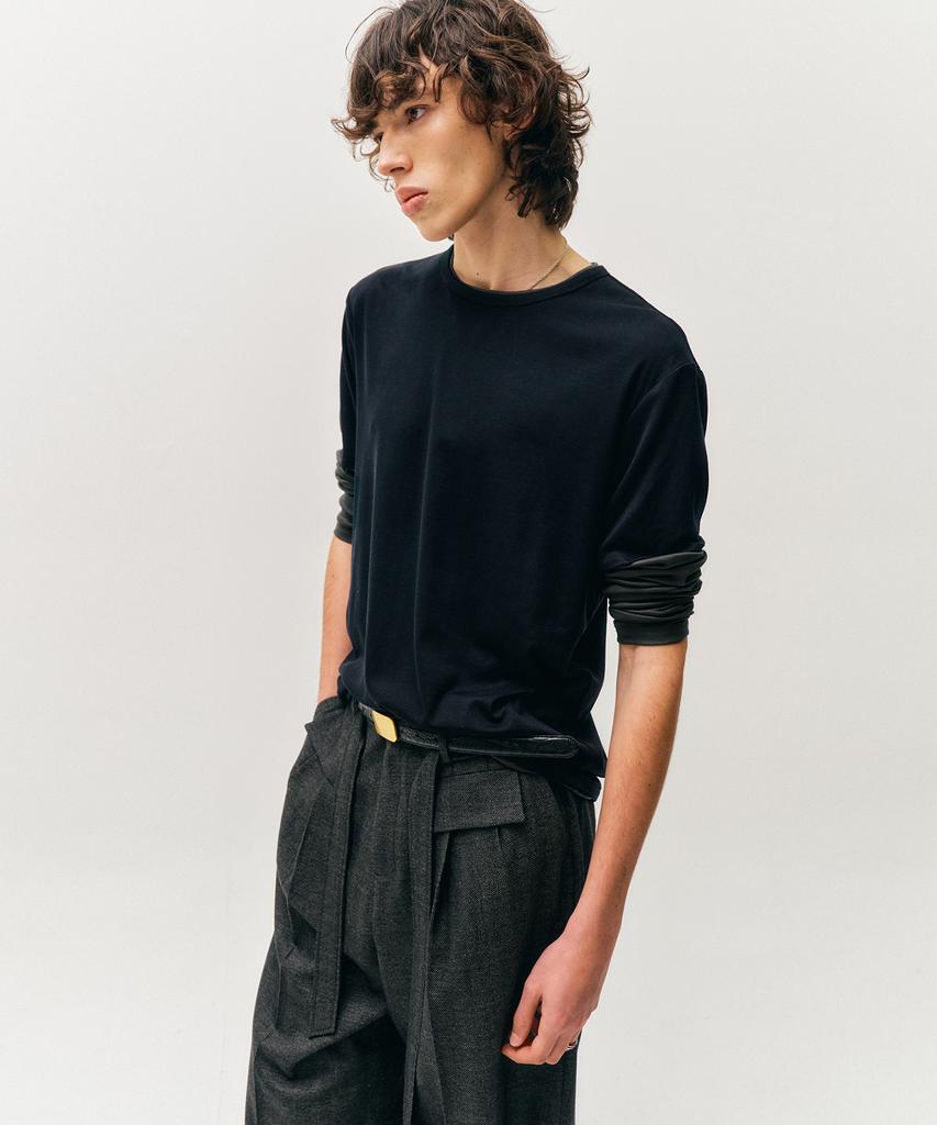 NOIRER Layered Half Long Sleeve T-Shirt (Black Charcoal)
