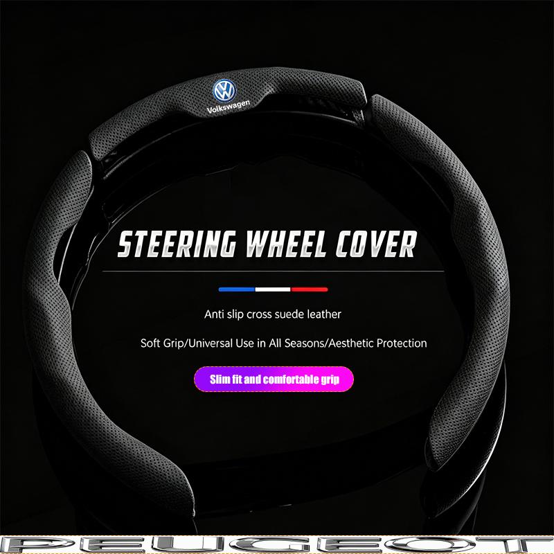 Car Steering Wheel Cover Breathable and Anti Slip Leather Handle Cover For VW Jetta Golf Passat Polo GTI Tiguan Arteon Hub Cap