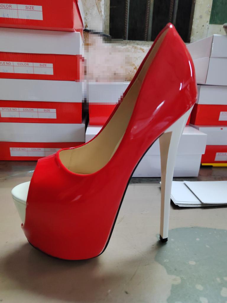 2026 new color matching outer height thin heel 19cm candy color patent leather fish mouth large size women's shoes hate sky high heels