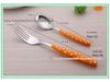 Colored Polka Dot Stainless Steel Spoon and Fork Set with Clip Handle