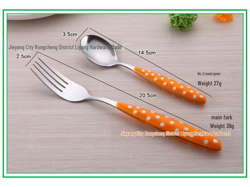 Colored Polka Dot Stainless Steel Spoon and Fork Set with Clip Handle