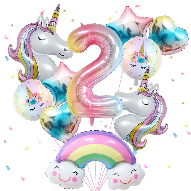 1 sada Balónky na párty Duha Jednorožec 40 palců Digitální fóliové balónky v gradientních barvách pro dětskou narozeninovou oslavu Baby Shower Dekorace