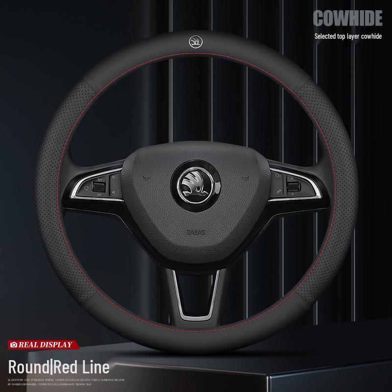 

Шкіряна обкладинка на кермо для Skoda (верхній шар шкіри): Сумісно з Octavia, Rapid, Kamiq, Karoq та Kodiaq 38cm