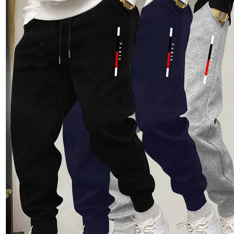 Men'S Pants with Elastic Waistband, Drawstring, Ribbed Cuffs, Casual Sports Joggers, Long Trousers for Men