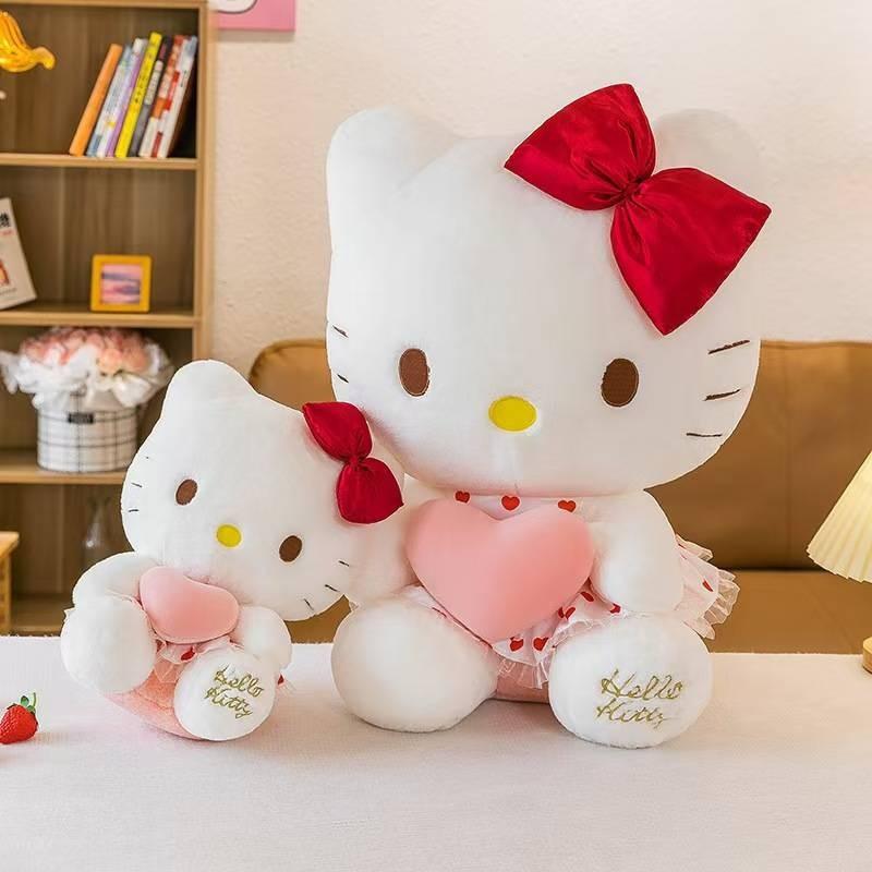 Adorable Kt Cat Plush Toy Cuddly Heart-shaped Doll Soft Stuffed Animal Gift For Girls