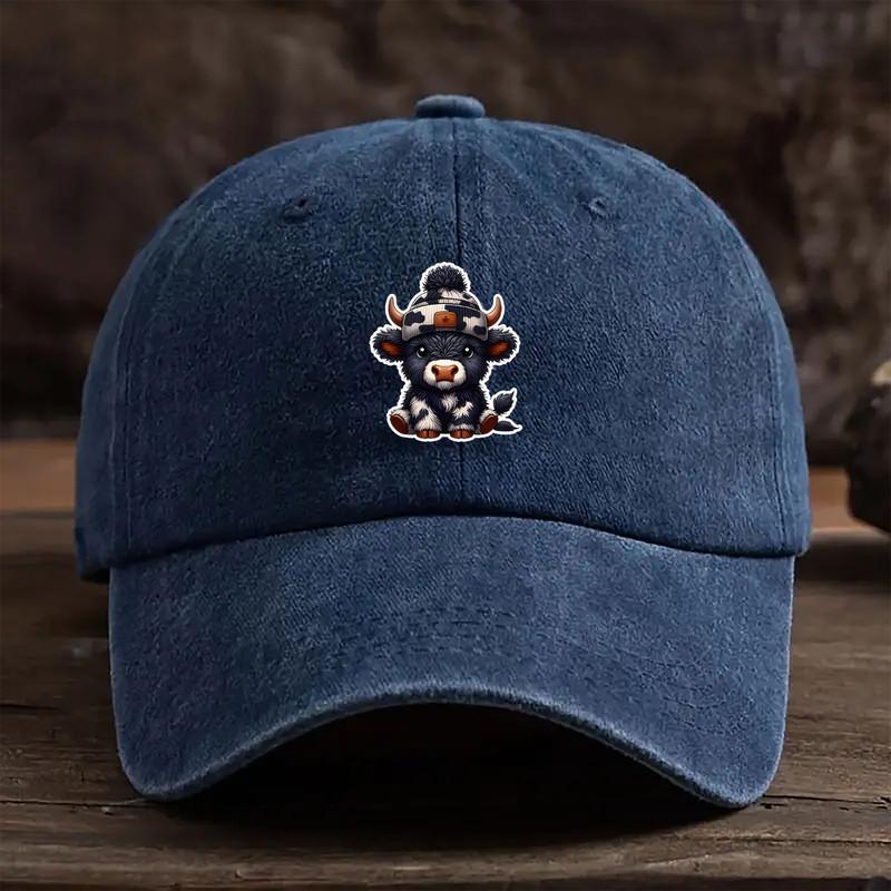 

Ретро бейсболка с коровьим принтом - регулируемая, моющаяся, стильная кепка-папа для занятий спортом на открытом воздухе с изогнутым козырьком