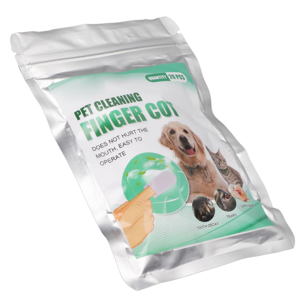 20Pcs Dental Care Finger Wipes Reduces Plaque and Tartar Portable Oral Cleansing Teeth Pads for Dogs and Cats