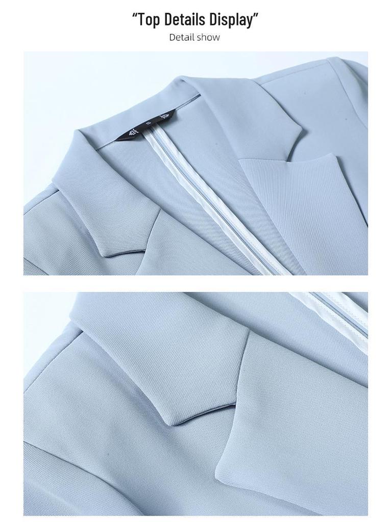 Women's Elegant Wrinkled Seven-Sleeve Blazer Suit with Wide-Leg Pants - Thin Style 2026 Spring/Summer Collection