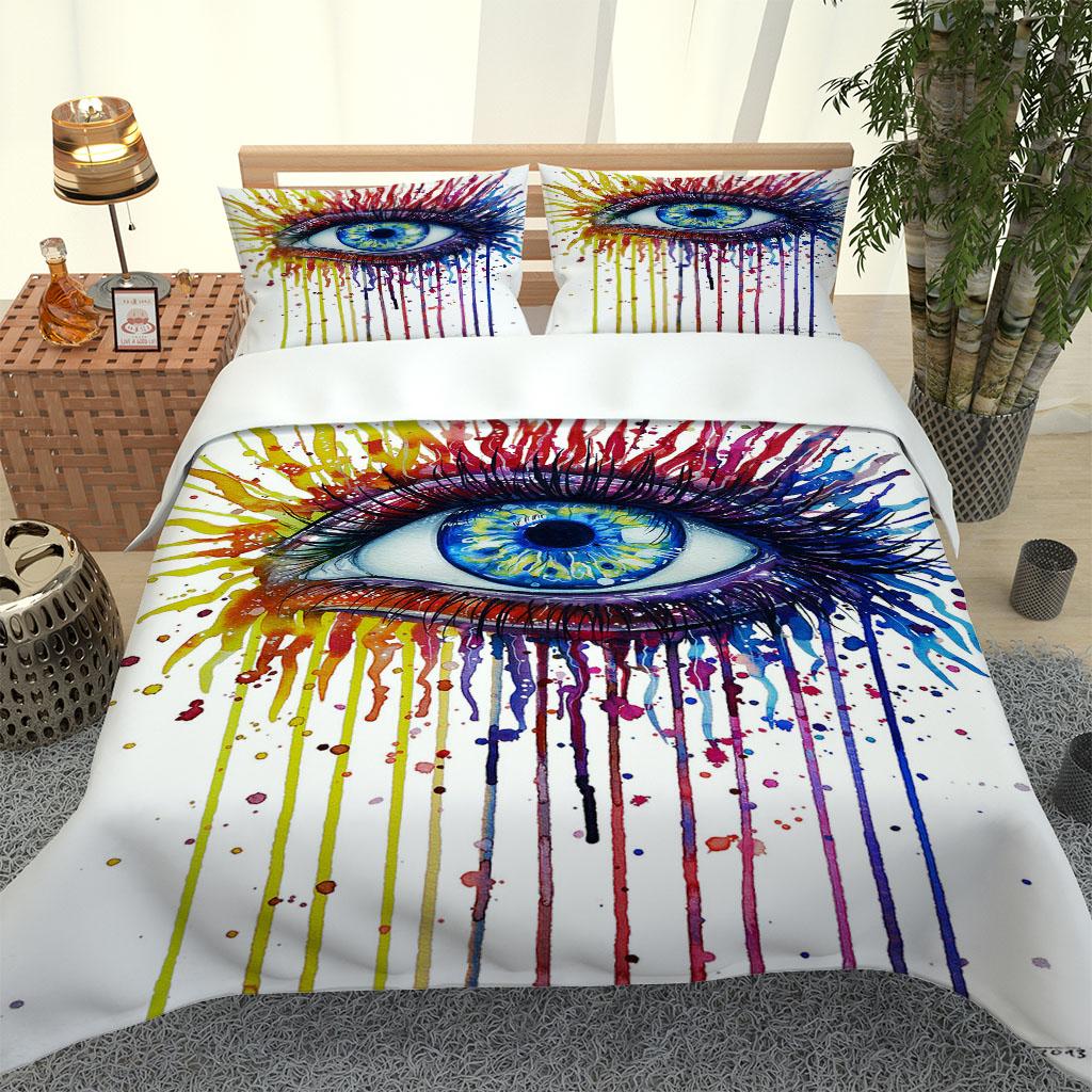 Quilt Sets 3D Eyes Cartoon Print 3Pcs Duvet Cover, Comforter Cover Kids Quilt Cover Full Twin Size Children Bedroom Decoration