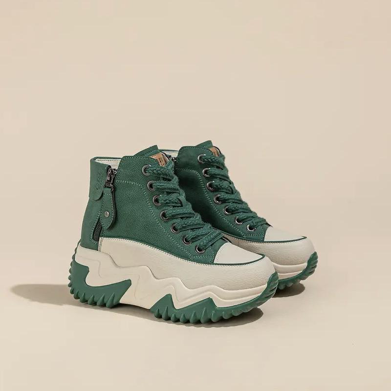 

Женские белые кроссовки-папы 2024 года с высоким верхом - На толстой подошве, универсальные, увеличивающие рост ботинки Мартина для весны и осени Size 40 зелёный