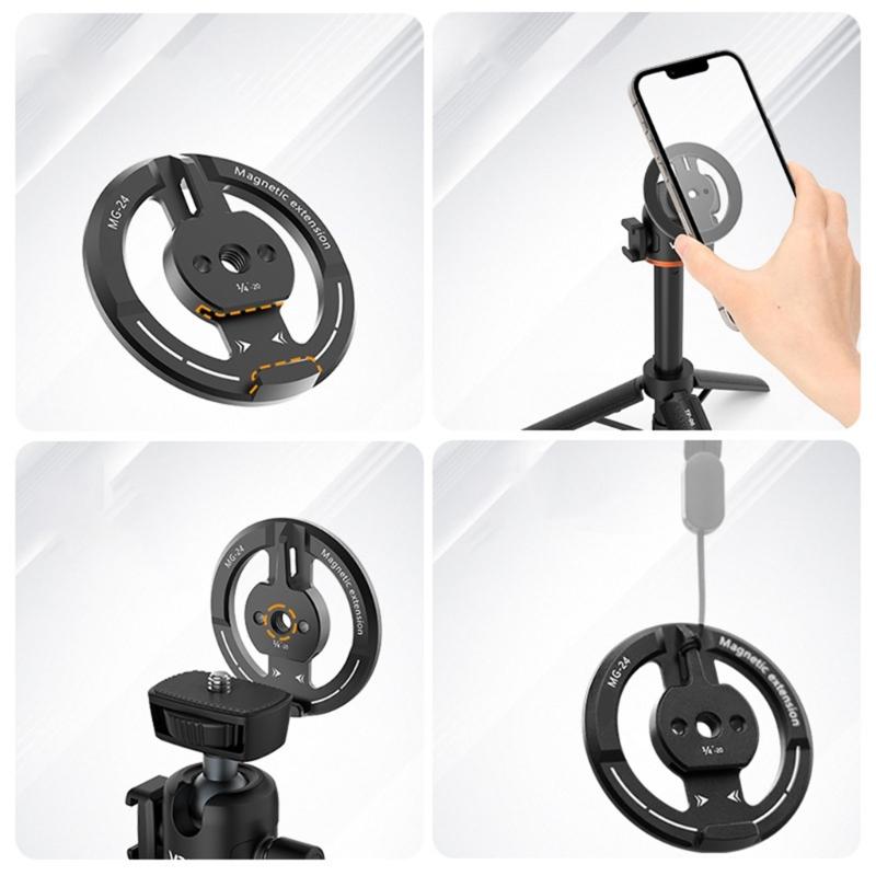 Strong Metal Magnetic Phone Tripod Mount Holder Works On 1/4 Thread And Cold Shoe Linkage For Camera Support