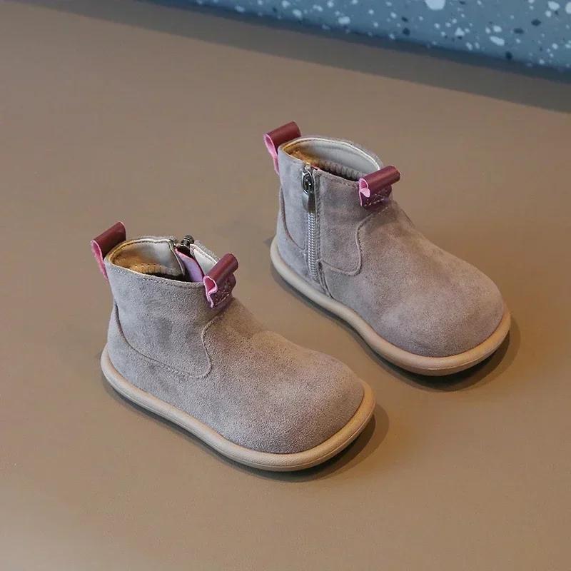 Stivali da bambina e da bambino in autunno e inverno, in pelle scamosciata, per bambini, scarpe casual, antiscivolo, per esterni, stivaletti in peluche per bambini