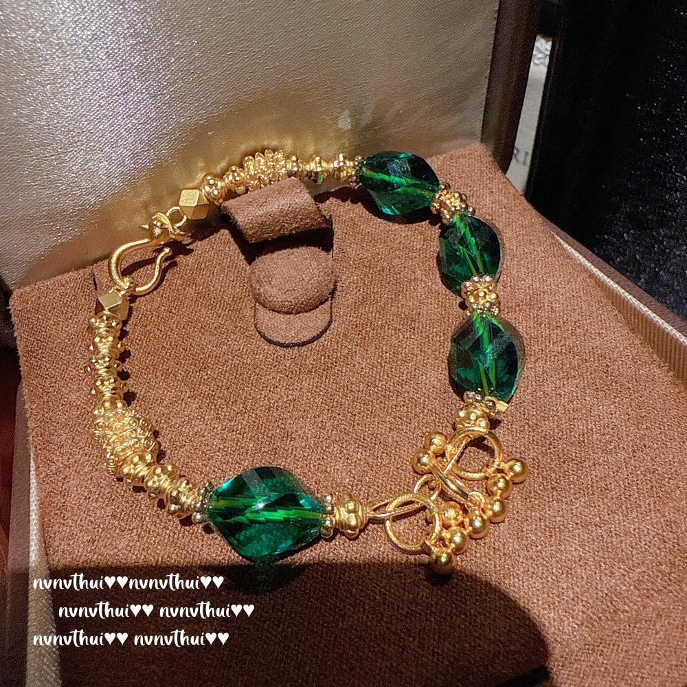 Ancient Filigree Screw Enamel Eight Treasures Compass Blessing Bead Necklace, New Chinese Style, Emerald Beaded Bracelet, Set