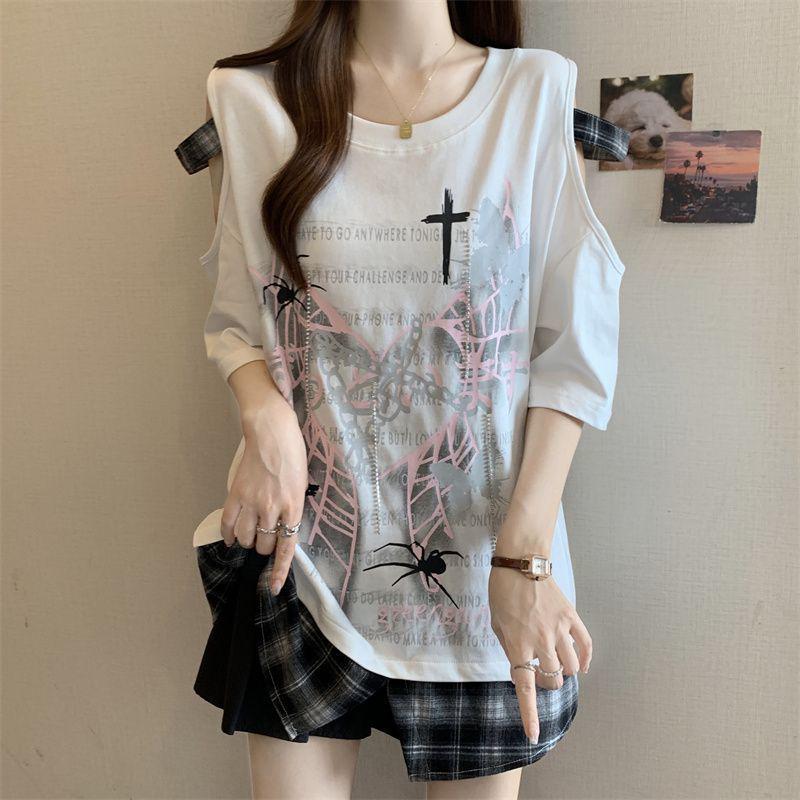 Women's Plus Size Butterfly Print Off-Shoulder Short Sleeve T-shirt - Flattering, Stylish & Versatile Summer Top