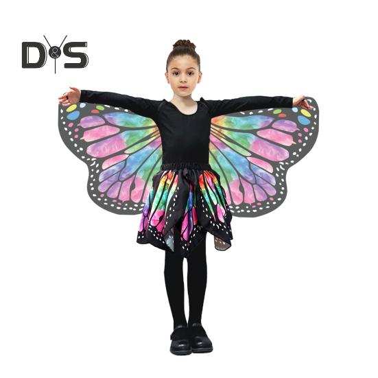 

2 шт./комплект, костюм для девочки с крыльями бабочки и юбкой-пачкой, яркий цвет, универсальная сезонная одежда, карнавальный костюм для косплея, наряд феи L зелёный