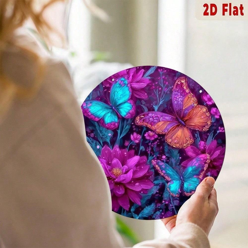 Butterfly and Purple Flower Wall Art, 2D Decorative Canvas Print for Home Decoration