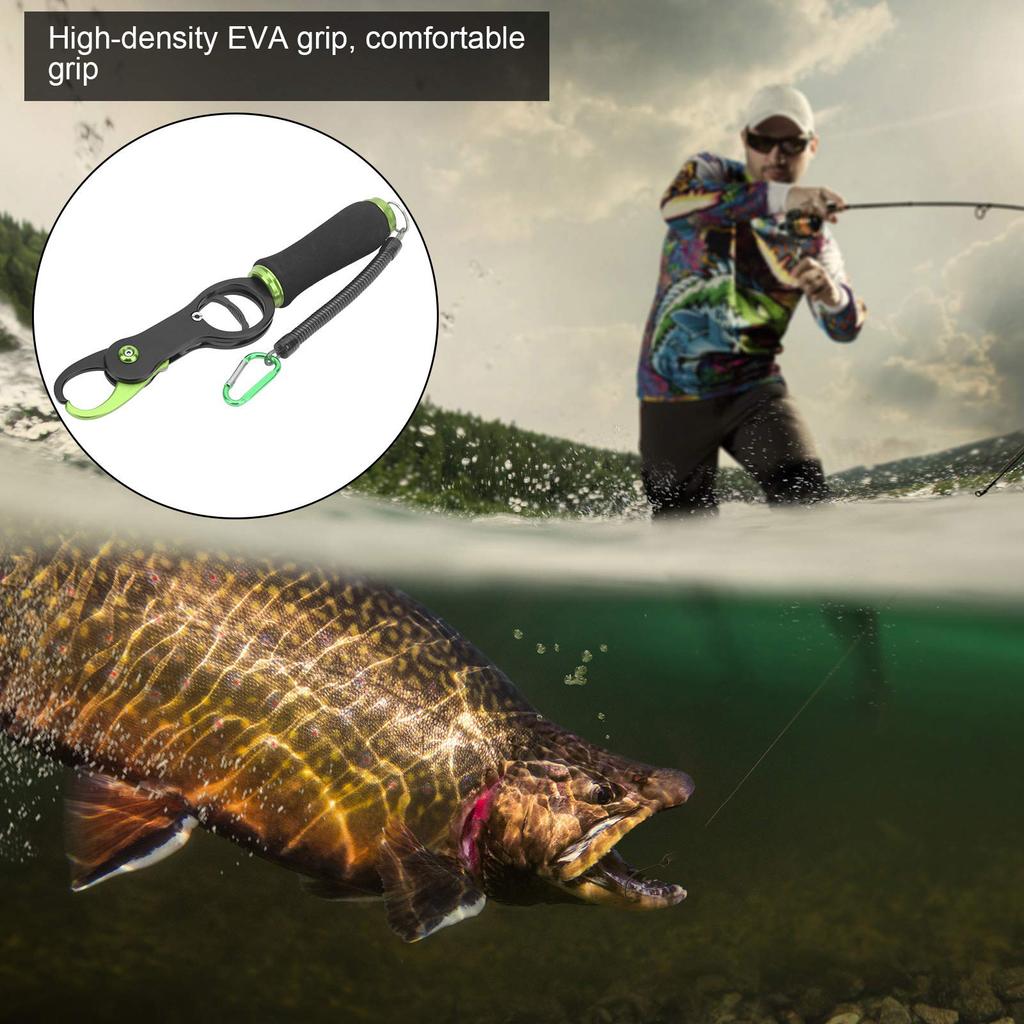 Aluminum Fish Grip, High-Density EVA Material Handle Grip with High Elasticity Hanging Rope and Carabiner, for Home Use (Green)