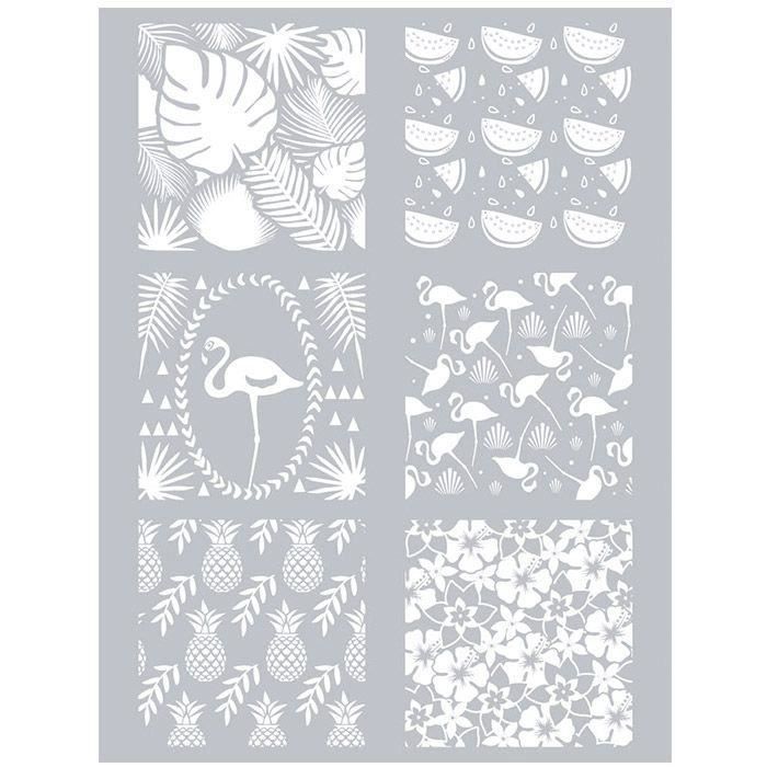 Pochoir pâte polymère - graine créative - tropical - 11,4 x 15,3 cm - réutilisable - motifs colorés