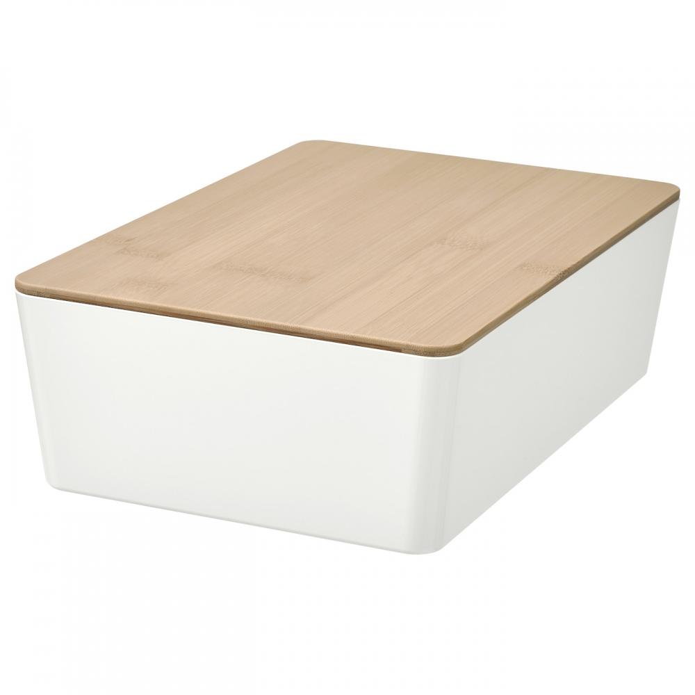 

IKEA KUGGIS Коробка для хранения печенья+крышка бамбук белый 18x26x8 см