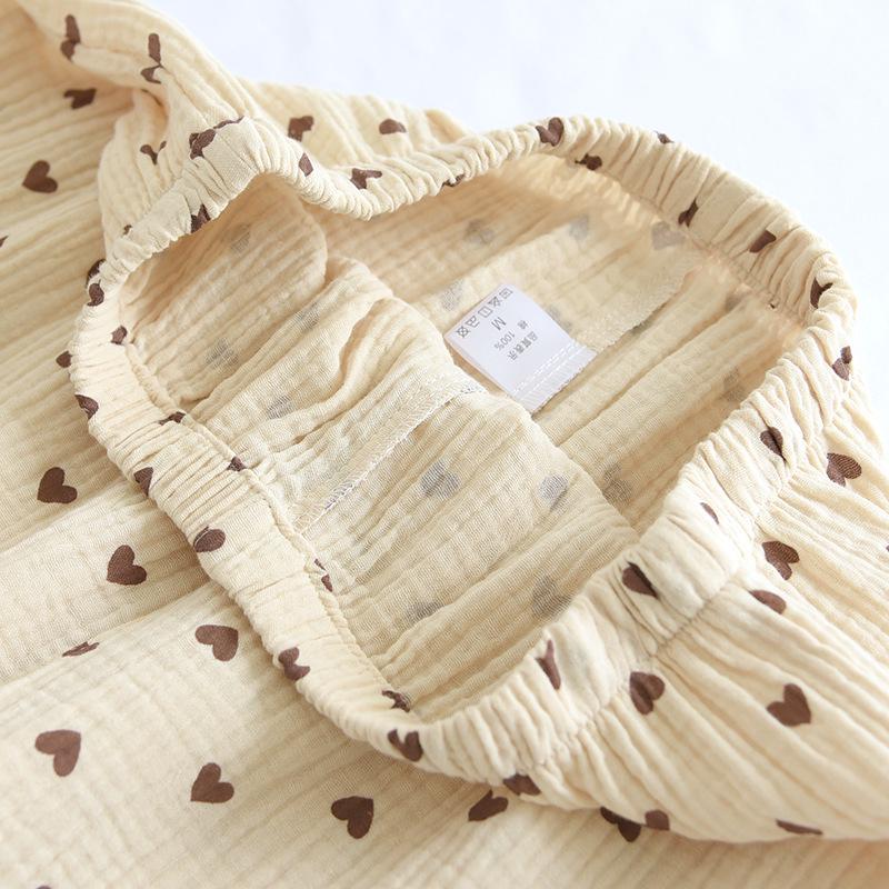 Women's 100% Cotton Gauze Pajama Set - Spring/Autumn Lapel Cardigan with Long Sleeve Top and Pants