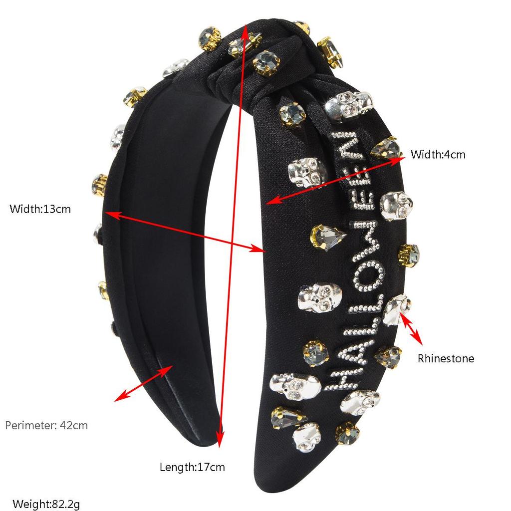 Halloween Themed Headband With Diamond Studded Skull Accessories For Decorating Holiday Hair Accessories