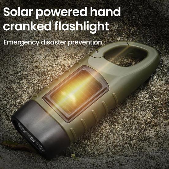 Solar And Hand Crank Flashlight 5-in-1 Emergency LED Light with Type-C Charging Waterproof Portable Power Bank for Camping Outdoor Use
